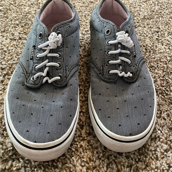 Vans size 7, gray & white pinstriped with tiny black dots, pink inside. - Picture 5 of 6